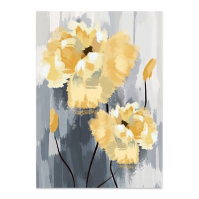 Blue Gray Yellow Flowers In Bloom Wall Art Modern Floral Pictures For Living Room Decor