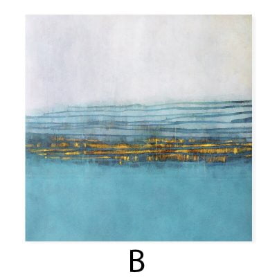 Blue Green Liquid Golden Abstract Wall Art Pictures For Modern Apartment Living Room Decor