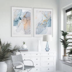 Blue Liquid Marble Print Wall Art Fine Art Canvas Prints For Luxury Living Room Wall Decor