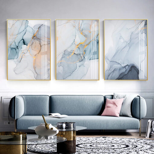 Blue Liquid Marble Print Wall Art Fine Art Canvas Prints For Luxury Living Room Wall Decor