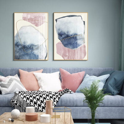 Blue Pink Geomorphic Nordic Abstract Wall Art Modern Pictures For Living Room Decor