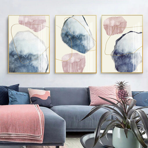 Blue Pink Geomorphic Nordic Abstract Wall Art Modern Pictures For Living Room Decor