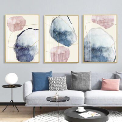 Blue Pink Geomorphic Nordic Abstract Wall Art Modern Pictures For Living Room Decor