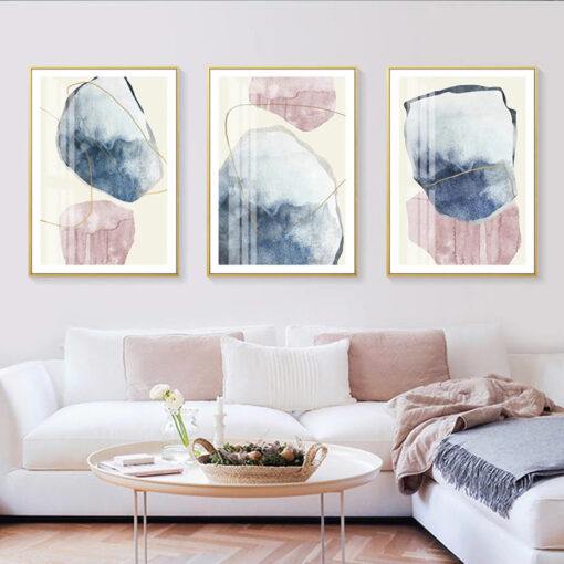 Blue Pink Geomorphic Nordic Abstract Wall Art Modern Pictures For Living Room Decor