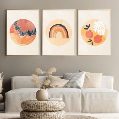 Bohemian Orange Yellow Rainbow Still Life Wall Art Tropical Pictures For Living Room Decor