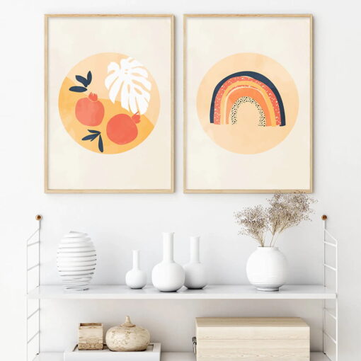 Bohemian Orange Yellow Rainbow Still Life Wall Art Tropical Pictures For Living Room Decor