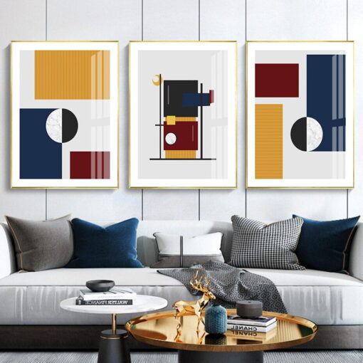 Bold Colors Geometric Abstract Wall Art Pictures For Modern Living Room Home Office Decor