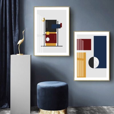 Bold Colors Geometric Abstract Wall Art Pictures For Modern Living Room Home Office Decor