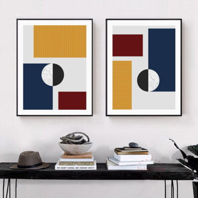 Bold Colors Geometric Abstract Wall Art Pictures For Modern Living Room Home Office Decor