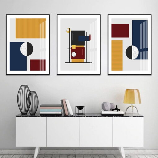 Bold Colors Geometric Abstract Wall Art Pictures For Modern Living Room Home Office Decor