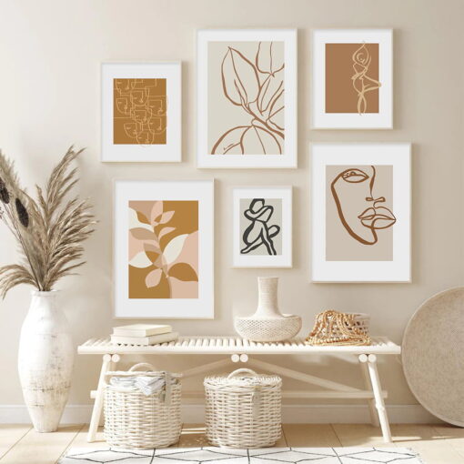 Brown Beige Boho Lifestyle Gallery Wall Art Minimalist Abstract Pictures For Living Room