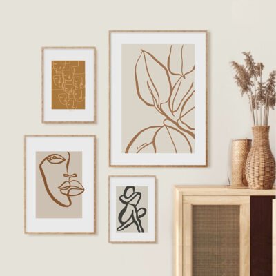 Brown Beige Boho Lifestyle Gallery Wall Art Minimalist Abstract Pictures For Living Room