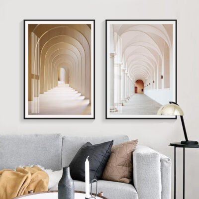 Cathedral Colonnades Wall Art Circular Arches Architectural Pictures For Home Office Decor