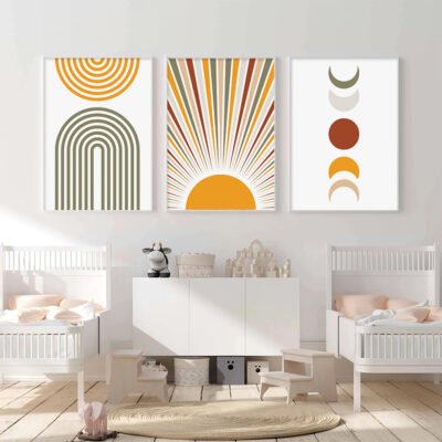 Colorful Abstract Sunrise Moonphase Wall Art Pictures For Living Room Home Office Decor