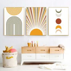 Colorful Abstract Sunrise Moonphase Wall Art Pictures For Living Room Home Office Decor