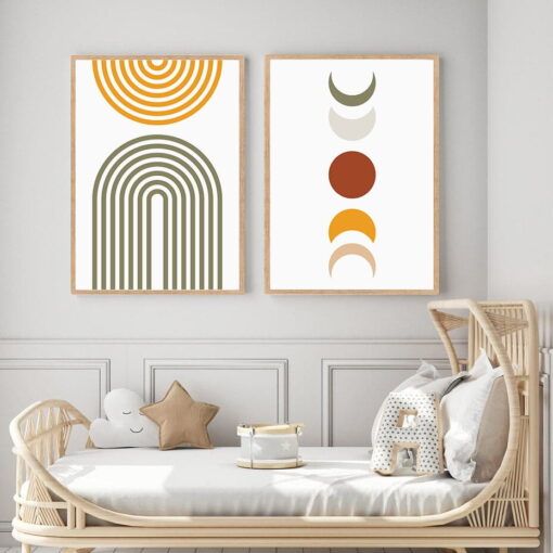 Colorful Abstract Sunrise Moonphase Wall Art Pictures For Living Room Home Office Decor