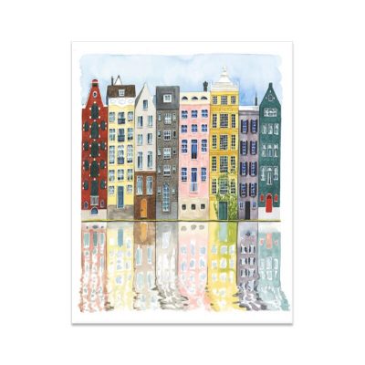 Colorful Dutch Waterside Building Facades Reflections Wall Art Pictures For Living Room Decor