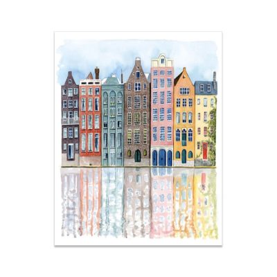 Colorful Dutch Waterside Building Facades Reflections Wall Art Pictures For Living Room Decor