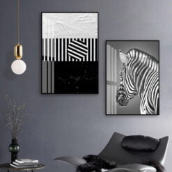 Contemporary Abstract Black & White Zebra Stripe Wall Art Pictures For Modern Home Office