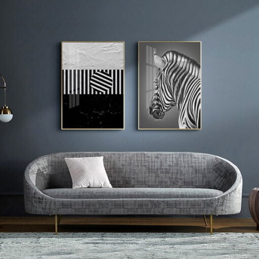 Contemporary Abstract Black & White Zebra Stripe Wall Art Pictures For Modern Home Office