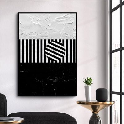 Contemporary Abstract Black & White Zebra Stripe Wall Art Pictures For Modern Home Office