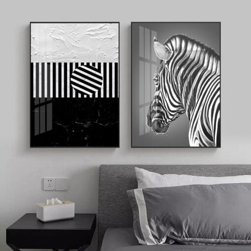 Contemporary Abstract Black & White Zebra Stripe Wall Art Pictures For Modern Home Office