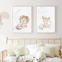 Cute African Animals Nursery Wall Art Elephant Monkey Lion Pictures For Baby's Room Decor