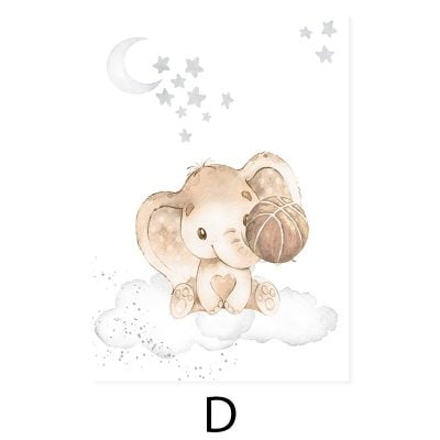 Cute African Animals Nursery Wall Art Elephant Monkey Lion Pictures For Baby's Room Decor