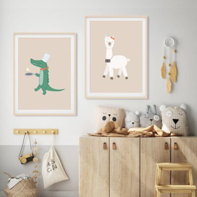 Cute Animals Nursery Wall Art Cartoon Hedgehog Croc Llama Posters For Kids Room Decor