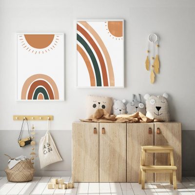 Cute Boho Rainbows Baby's Room Wall Art Canvas Pictures For Nursery Wall Decoration