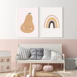 Cute Rainbow And Pear Trendy Nursery Wall Art Pictures For Children's Nursery Decor