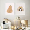 Cute Rainbow And Pear Trendy Nursery Wall Art Pictures For Children's Nursery Decor