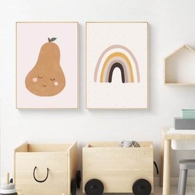 Cute Rainbow And Pear Trendy Nursery Wall Art Pictures For Children's Nursery Decor