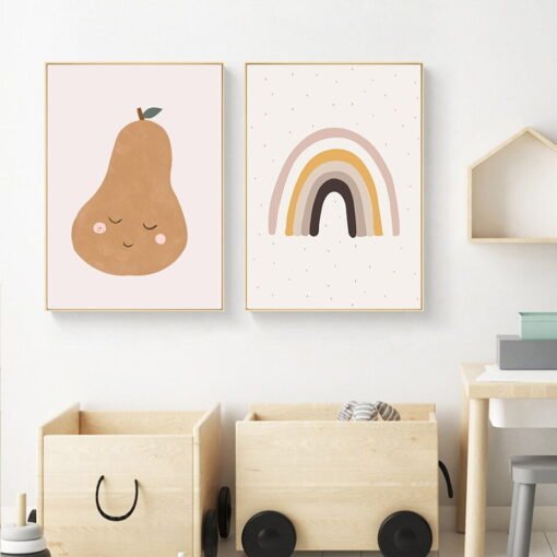 Cute Rainbow And Pear Trendy Nursery Wall Art Pictures For Children's Nursery Decor