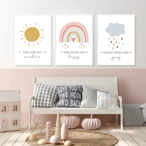 Cute Rainbow Sunshine Cloud Nursery Wall Decor Modern Pictures For Baby's Room Decor