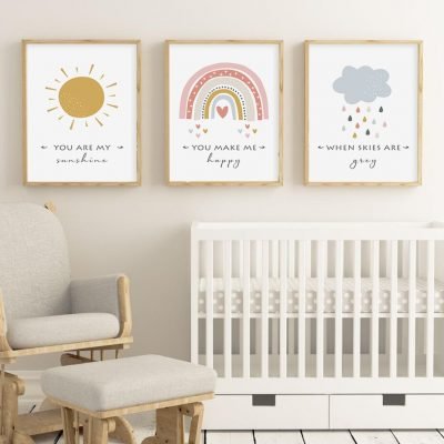 Cute Rainbow Sunshine Cloud Nursery Wall Decor Modern Pictures For Baby's Room Decor