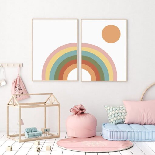 Cute Rainbow Wall Art For Baby's Room Kid's Bedroom Posters Pictures For Nursery Decor