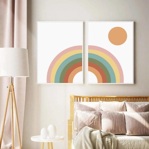 Cute Rainbow Wall Art For Baby's Room Kid's Bedroom Posters Pictures For Nursery Decor