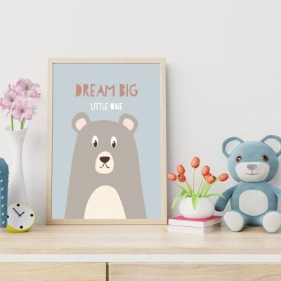 Dream Big Little One Cute Kids Wall Art Pictures For Baby Boys Room Nursery Decoration