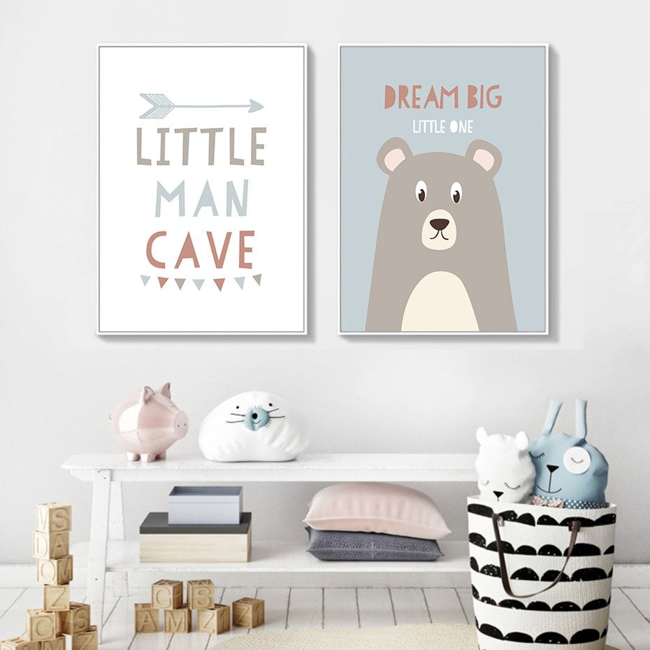 Dream Big Little One Cute Kids Wall Art Pictures For Baby Boys Room Nursery Decoration