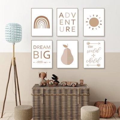 Dream Big Little One Nursery Rainbow Adventure Wall Art Posters For Baby's Room Decor