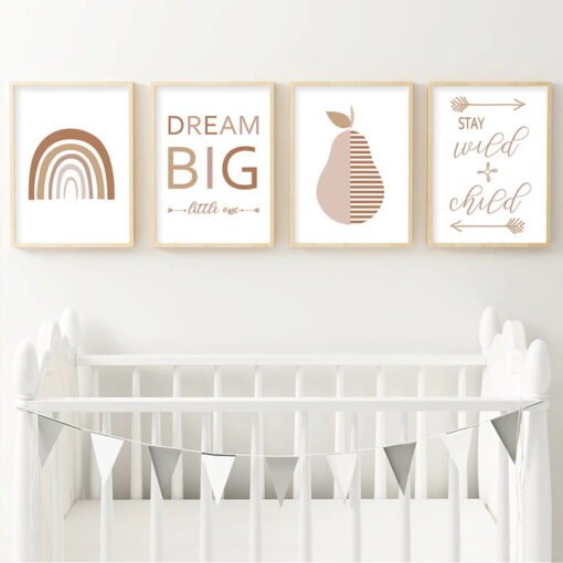 Dream Big Little One Nursery Rainbow Adventure Wall Art Posters For Baby's Room Decor