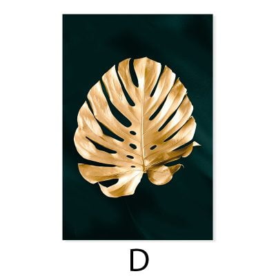 Exotic Golden Leaf Tropical Botanical Wall Art Fine Art Canvas Prints Luxury Home Decor