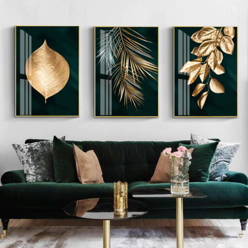 Exotic Golden Leaf Tropical Botanical Wall Art Fine Art Canvas Prints Luxury Home Decor