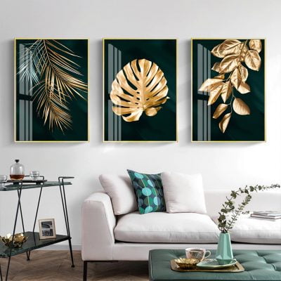 Exotic Golden Leaf Tropical Botanical Wall Art Fine Art Canvas Prints Luxury Home Decor
