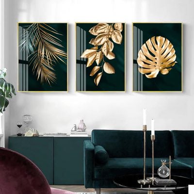 Exotic Golden Leaf Tropical Botanical Wall Art Fine Art Canvas Prints Luxury Home Decor