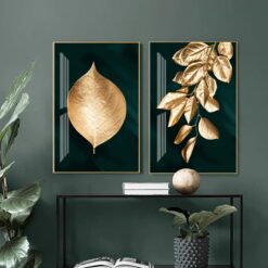 Exotic Golden Leaf Tropical Botanical Wall Art Fine Art Canvas Prints Luxury Home Decor