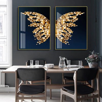 Golden Butterfly Wings Chic Fashion Wall Art Pictures For Living Room Bedroom Decor