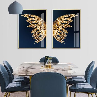 Golden Butterfly Wings Chic Fashion Wall Art Pictures For Living Room Bedroom Decor