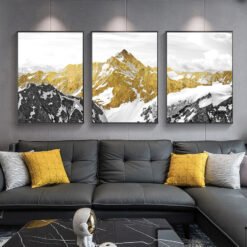 Golden Mountain Landscape Auspicious Wall Art For Living Room Home Office (Set of 3)
